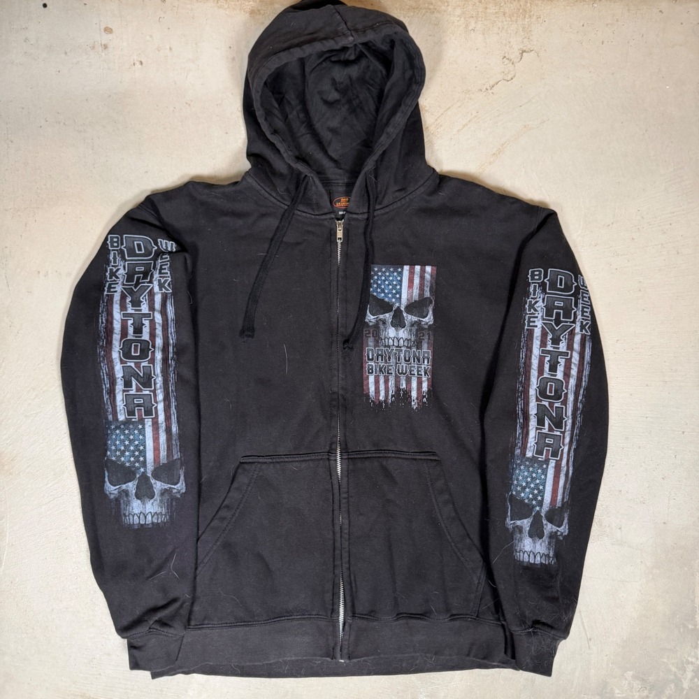 Hot Leathers Daytona Bike Week 80th Anniversary Skull Zip Hoodie Mens‎ Medium